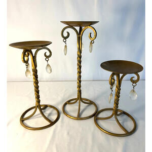 Vintage Shabby Chic Metal Crystal Votive Candle Holders Set of 3 Boho Decor